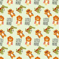 Cute Animals little hero Seamless pattern. for fabric, print, textile and wallpaper vector