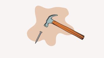 hammer and nail icon for carpentry animation video. carpenter tool and equipment motion loop video template