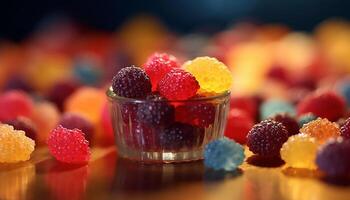 AI generated Fresh, colorful berries on a wooden table, a refreshing snack generated by AI photo