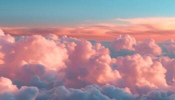 AI generated Fluffy cumulus clouds fly high in the vibrant blue sky generated by AI photo