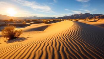 AI generated Sunset over the majestic sand dunes, a tranquil wilderness adventure generated by AI photo