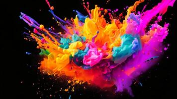 AI generated Colorful paint splashes isolated on black background. 3d rendering, Colorful paint splashes and blots on black background, AI Generated video
