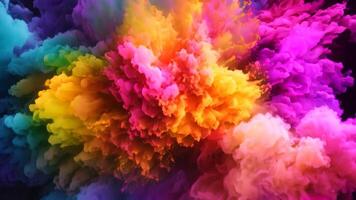 AI generated Explosion of colored smoke. Colorful explosion of colored smoke. Background for design, Colored powder explosion. Abstract closeup dust on backdrop, AI Generated video