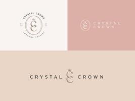 inicial letra para cristal corona dama empresario logo modelo para mujer de negocios vector