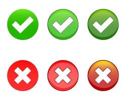 Red Green Cross And Check Mark Icons Set vector