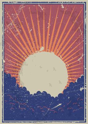 Vintage Poster With Sun And Clouds