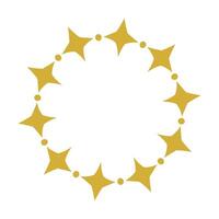 Golden Four Point Stars And Dots Pattern Round Frame vector