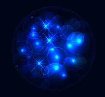 Abstract Blue Sphere With Glowing Lights On A Dark Background vector