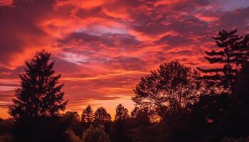 AI generated Silhouette tree against vibrant sky, nature beauty in twilight generated by AI photo