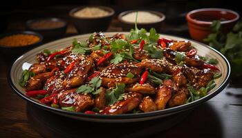 AI generated Grilled chicken meat on a plate, fresh and savory generated by AI photo
