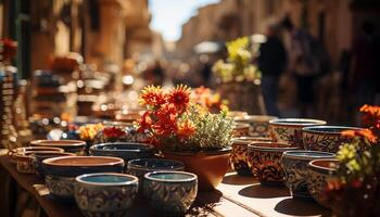 ai generado al aire libre recuerdo Tienda de venta vistoso cerámica y indígena artesanía generado por ai foto