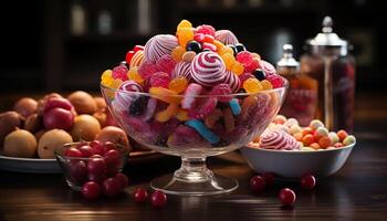 AI generated A colorful bowl of fresh fruit is a sweet indulgence generated by AI photo