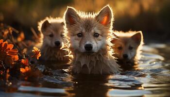 ai generado linda perrito jugando en el césped, naturaleza belleza en verano generado por ai foto