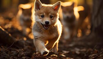 AI generated Cute puppy playing in the grass, enjoying the summer sunlight generated by AI photo