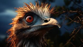 AI generated Bird of prey staring, close up portrait, feathers in focus generated by AI photo