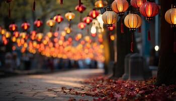 AI generated Glowing lanterns illuminate autumn night, vibrant symbol of spirituality generated by AI photo