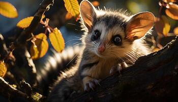 AI generated Cute small mammal sitting on branch, looking at camera generated by AI photo