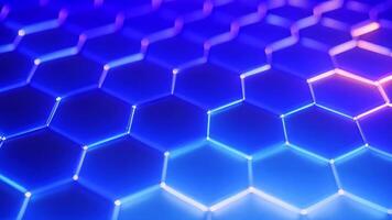 AI generated 3d rendering of abstract background with hexagons in neon light. Abstract background hexagon pattern with glowing lights, AI Generated video