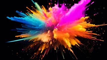 AI generated Colorful explosion of colored powder on a black background. Abstract background, Abstract colorful explosion on Black background, AI Generated video