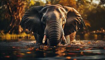 AI generated African elephant walking in the wild, showcasing strength and beauty generated by AI photo