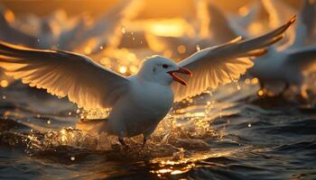 ai generado Gaviota volador libremente, alas desparramar, reflejando belleza en naturaleza generado por ai foto