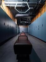 Dark lockers in a changing room. Modern locker room gym interior. Luxury and very clean dressing room in European style photo