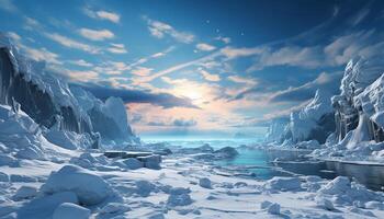 ai generado majestuoso montaña pico refleja tranquilo azul cielo en invierno generado por ai foto