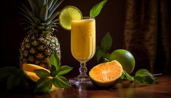 AI generated Freshness in a glass  healthy cocktail with citrus and mint generated by AI photo