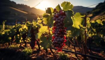 AI generated Ripe grape bunches in vineyard, nature healthy, sweet harvest generated by AI photo