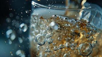 AI generated Effervescent Champagne Macro Lens CloseUp Captures Bubbling Elegance in Soft Natural Light photo