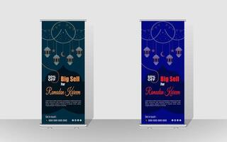 Happy Ramadan Sell Offer Roll Up Banner design. vector