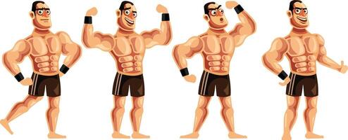 Bodybuilder Character Set Graphics Vector Illustration