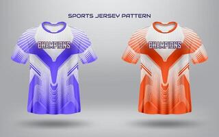 T-shirt sport design template and mockup with modern futuristic pattern for football and soccer vector