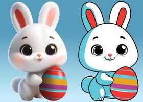 White bunny character easter theme hand holding chocolate has the heart shape 2 style 3D vector and 2D for card, ads, and banner.