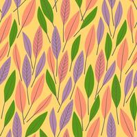 Seamless pattern with autumn leaves on a yellow background. Could be used as colorful print, wallpaper, print, card, wrapping. vector