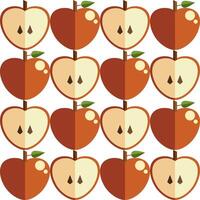 Seamless pattern with apples, halves in heart shapes, green leaves and brown seeds on white background. Suits as fabric print, wallpaper, all parts are editable. vector