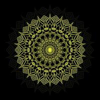 Luxury mandala design black background in gold color vector