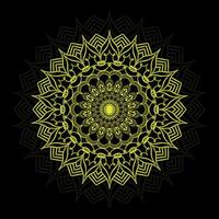 Luxury mandala design black background in gold color vector