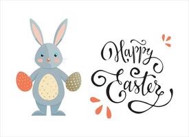 easter bunny with eggs and happy easter lettering vector