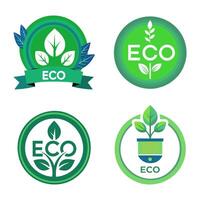 eco badges and labels with leaves and plants vector