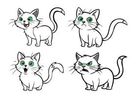 dibujos animados gato con verde ojos y cuatro diferente expresiones vector