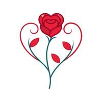 red rose with heart shape and leaves on white background vector