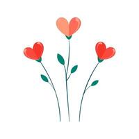 heart shaped flowers with leaves and stems on a white background vector