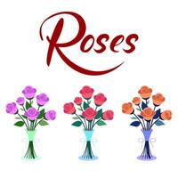 rosas en floreros con el palabra rosas vector