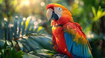 AI generated Parrot in the wild, and copy space for text , AI generated photo