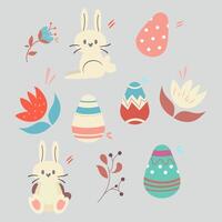 Collection of flat Easter elements, Easter day, Easter eggs vector