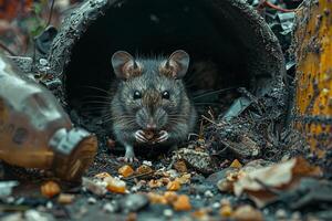 ai generado un rata comiendo comida en un inmundo basura compartimiento ,ai generado foto