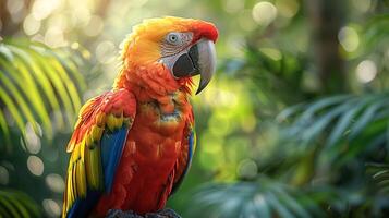 AI generated Parrot in the wild, and copy space for text , AI generated photo