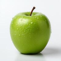 AI generated Green apple with water drops on a white background photo