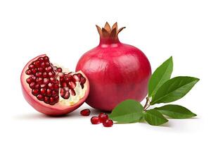 AI generated Pomegranate with cut in half isolated on white background photo